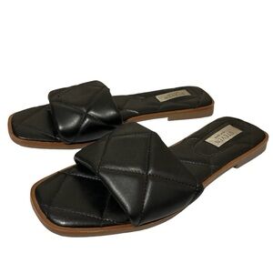 Steven New York by Steve Madden Black Holyn Quilted Flat Slide Sandals Size 7